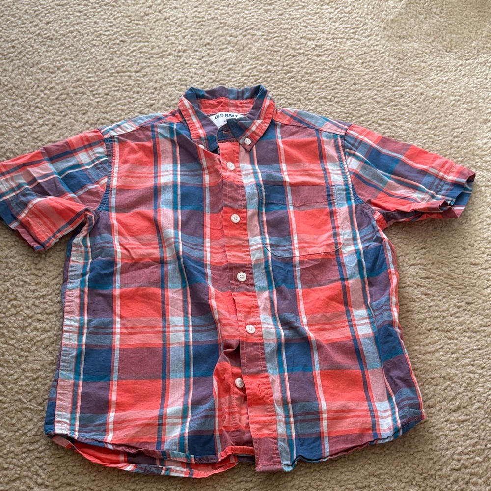Old Navy Kids Plaid Shirt - Coral and Navy
